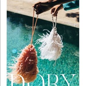 Cult Gaia Dory Pink Ostrich Feather Beaded Wristlet Clutch Purse Bag